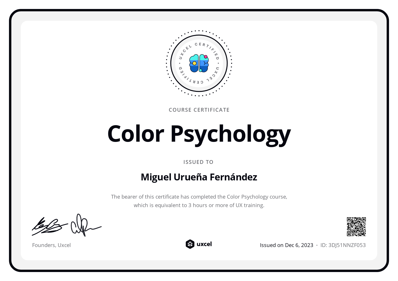 Miguel Urueña Fernández's certificate